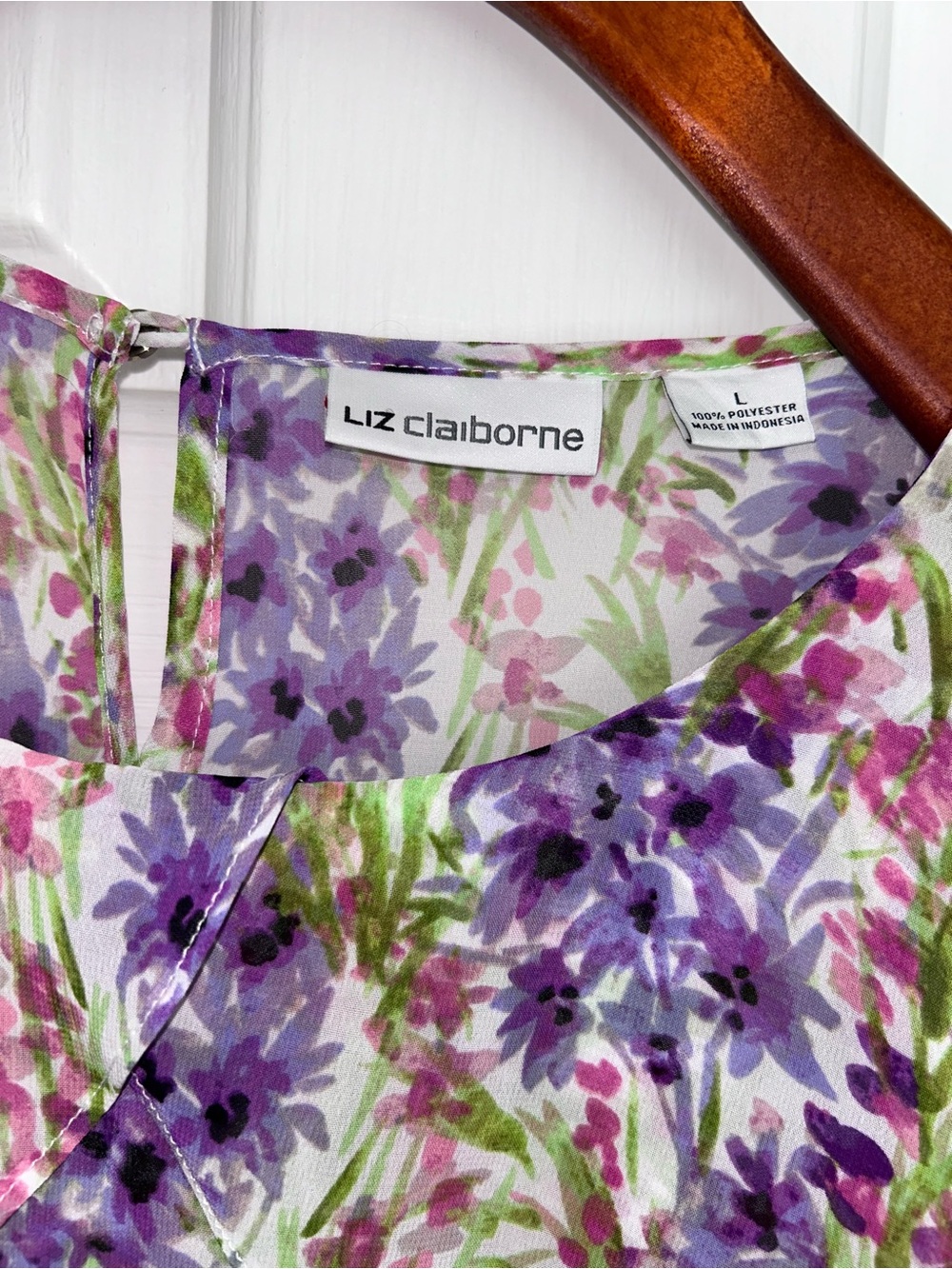 Liz Claiborne Purple & Green Floral Ruffle Sleeveless Top - Picture 2 of 3
